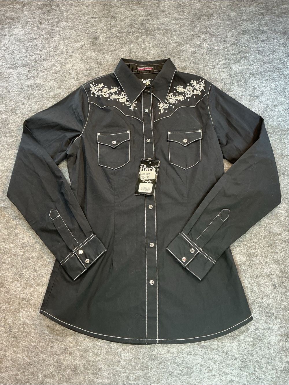Wrangler Black Rodeo Western Embroidered Button-Down Shirt Size S